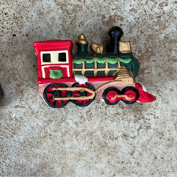 Vtg Christmas Porcelain Train Set 3 Piece Santa Lines Holiday Trim 90s - Picture 3 of 16